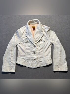 Louie White Denim Jacket Womens Size 4 Wide Sleeve Western Light Blue Stitching
